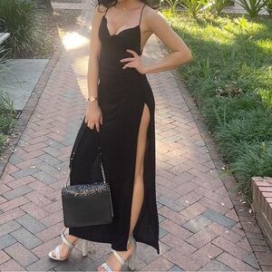 Cowl neck split long dress